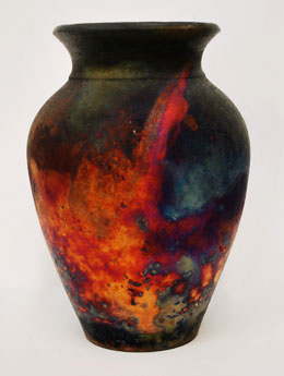 Copper fumed raku pot