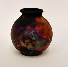 Copper fumed raku pot