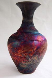 Copper fumed raku vase